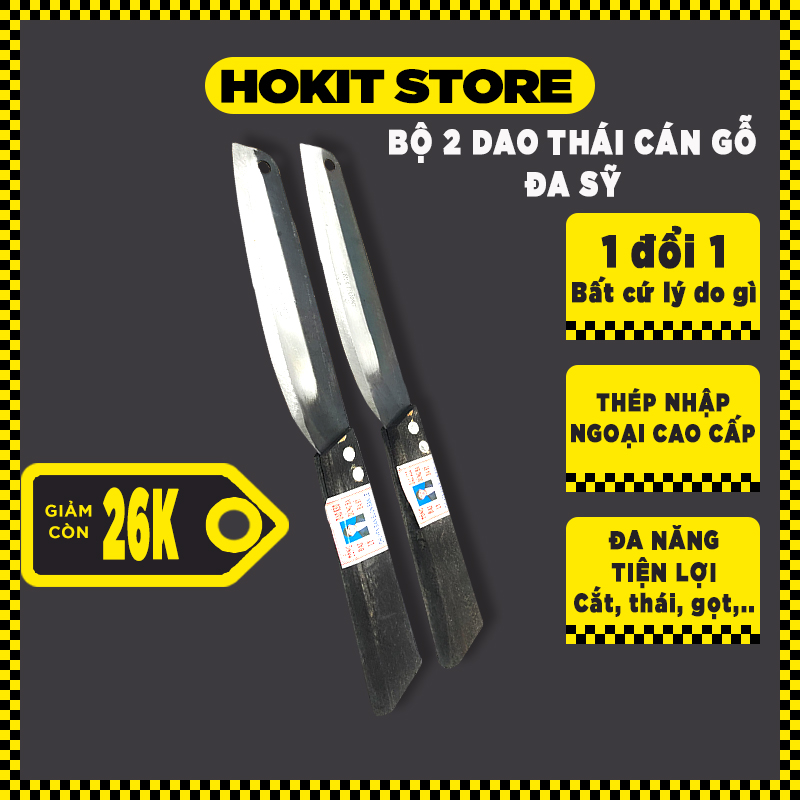 Bộ 2 dao thái Đa Sỹ cán gỗ dao thái thịt thái rau củ quả sắc bền đẹp Giá sỉ