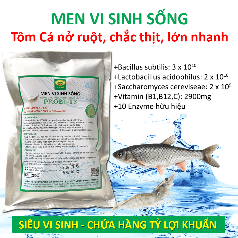 Men Vi Sinh Sống PROBI nuôi Tôm Cá nở ruột, chắc thịt, lớn nhanh. Siêu vi sinh cao cấp, chứa hàng tỷ lợi khuẩn. Ngăn ngừa các bệnh về đường ruột. Ổn định màu nước. Hàng mới. Chính hãng. HSD: 2 năm