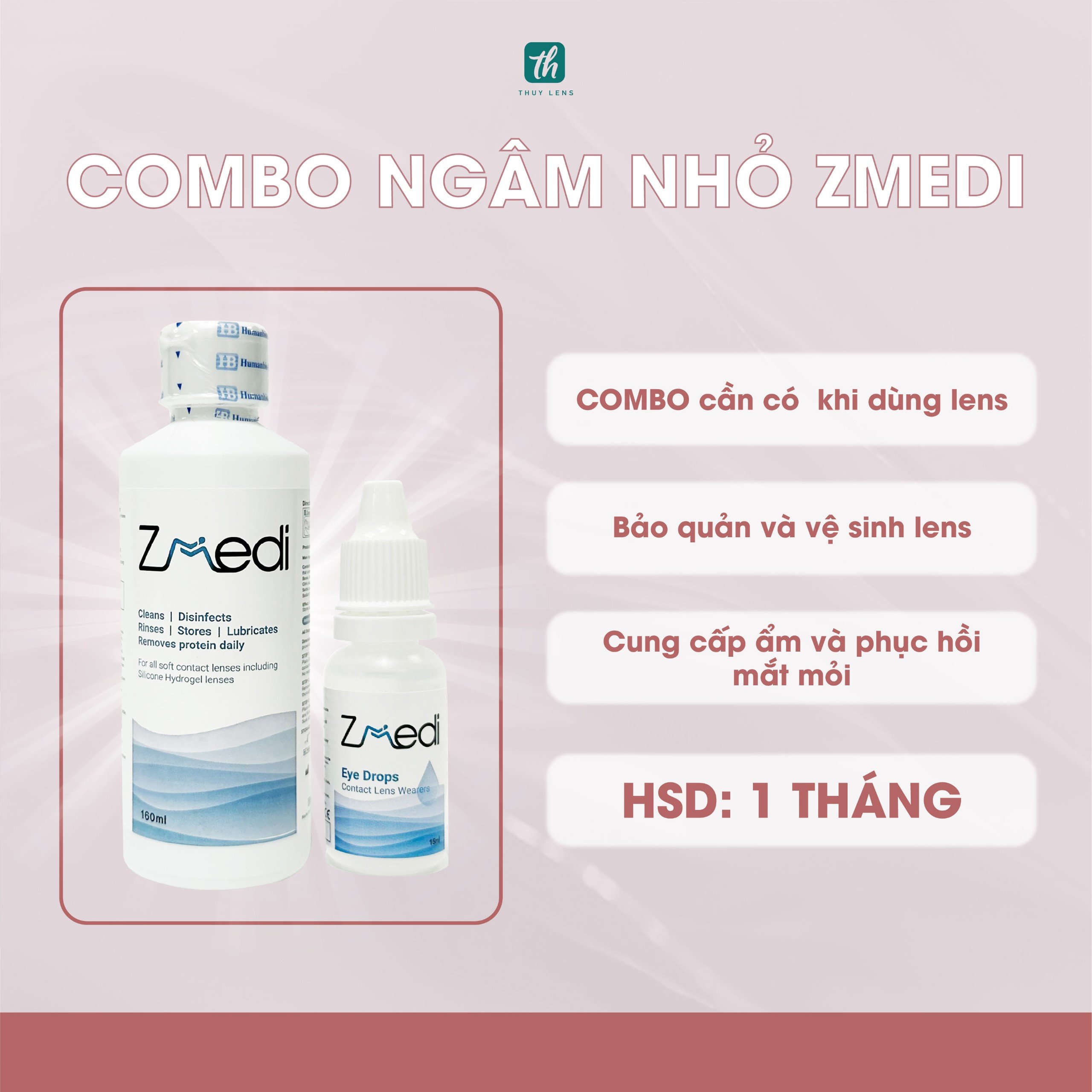 Combo nước ngâm và nhỏ mắt cho kính áp tròng Zmedi THÚY LENS