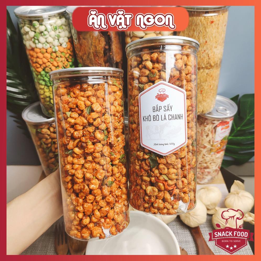 400gr bắp sấy khô bò lá chanh, siêu ngon, siêu giòn, hủ pet, đồ ăn vặt doli food