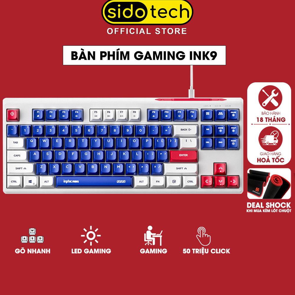Bàn phím máy tính giả cơ SIDOTECH INK9 Gundam có dây gaming TKL 87 key silent chống ồn type C chống nước đèn led RGB rực rỡ gõ phím nhanh decor kết nối type c cho PC laptop ipad macbook - Hàng chính hãng