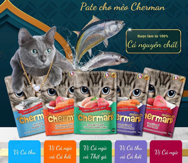 Cherman pate jelly cho mèo 5 vị 85g