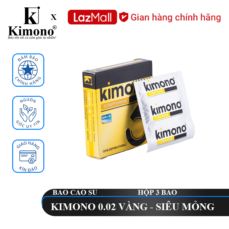 Bao cao su kimono 0.02 vàng 3 bao - siêu mỏng