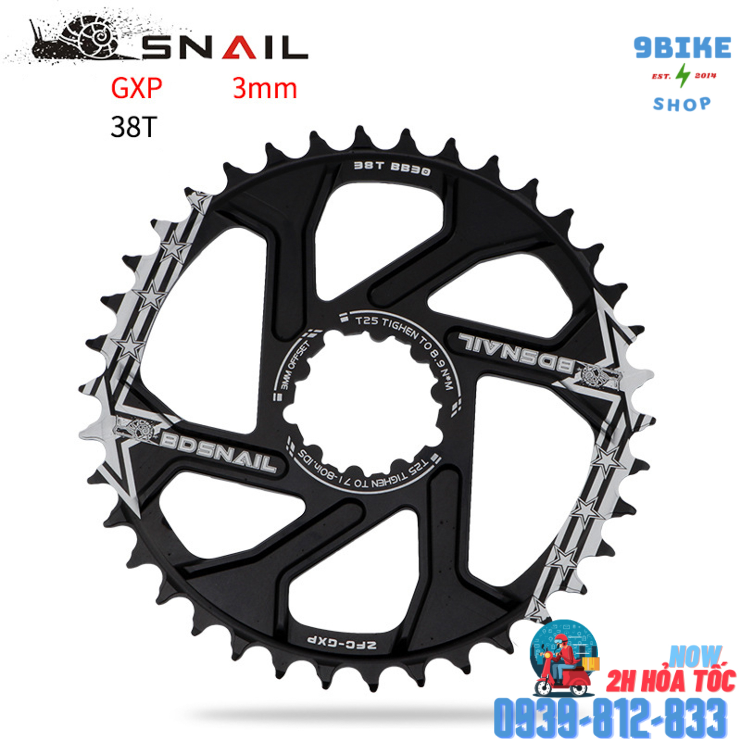 Đĩa xe đạp giò đĩa meroca offset 3mm 36t/38t cho giò đĩa sram sx,nx,gx,xo,xx