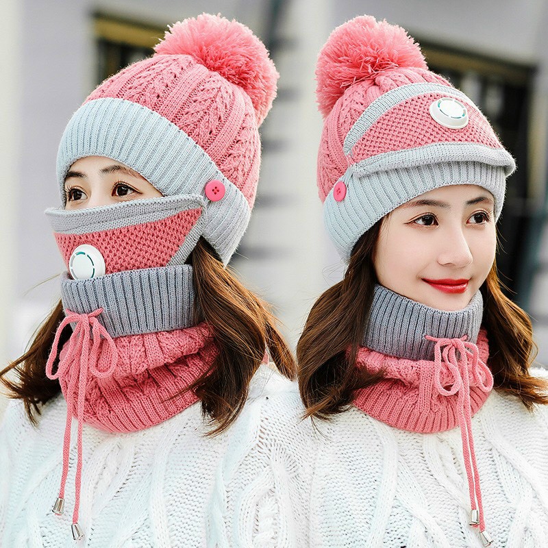 Set Bộ 3 Món Mũ Len, Len Cổ Kèm Che Mắt Có Lỗ Thoáng Khí Siêu Tiện Dụng