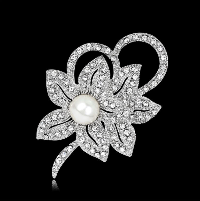 [HCM]Trâm cài áo hoa 5 cánh đính nơ ngọc trai cao cấp có video