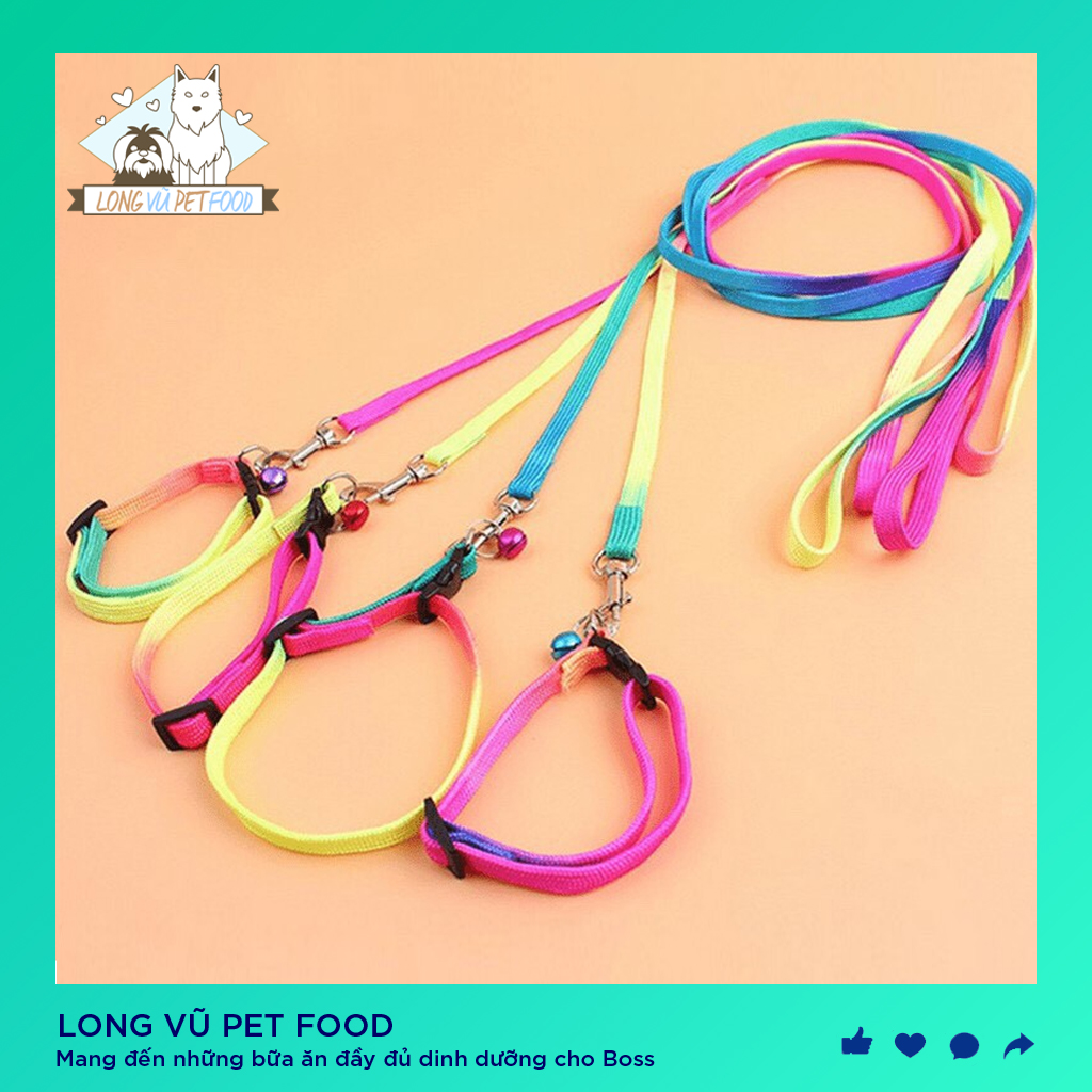 Bộ dây dắt vòng cổ 7 màu cho chó mèo - Long Vũ Pet Food