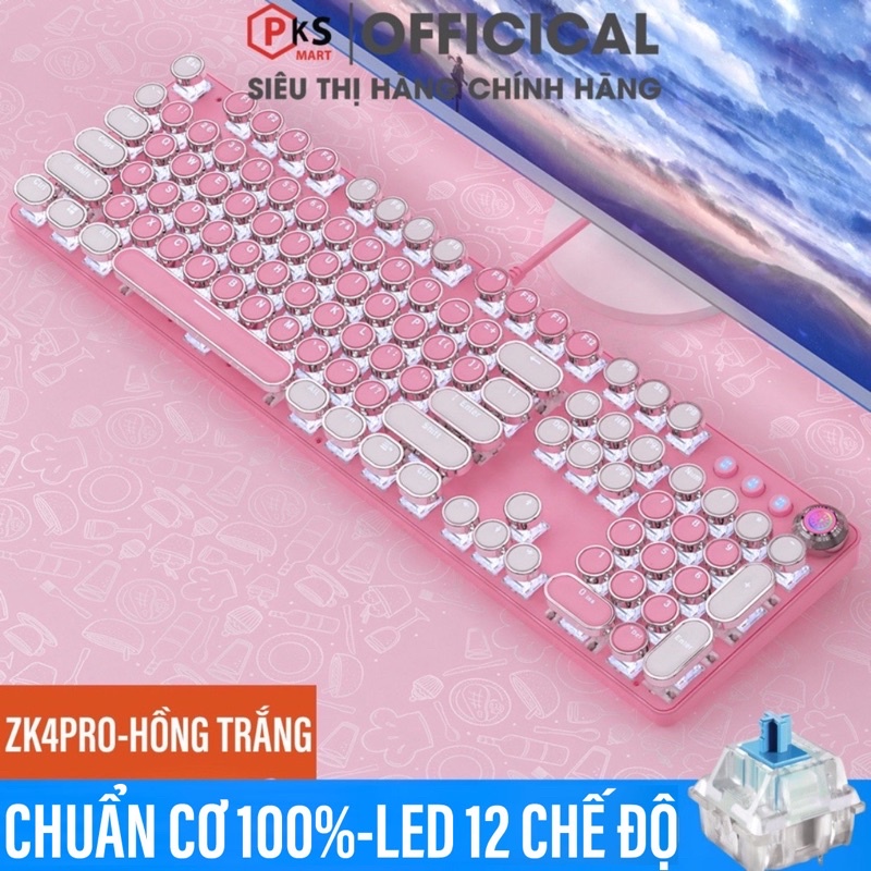 Bàn Phím Cơ Máy Tính Laptop YINOIAO ZK4PRO LED RGB 22 Chế Độ Nhiều Màu Hồng Xanh Trắng