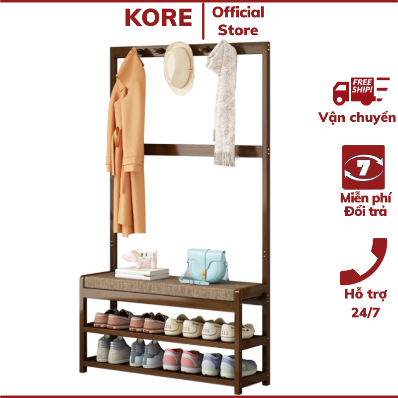 Tủ giày kiêm giá treo quần áo có móc treo đồ 90cm gỗ tre cao cấp, Giá treo quần áo, Tủ để giày dép