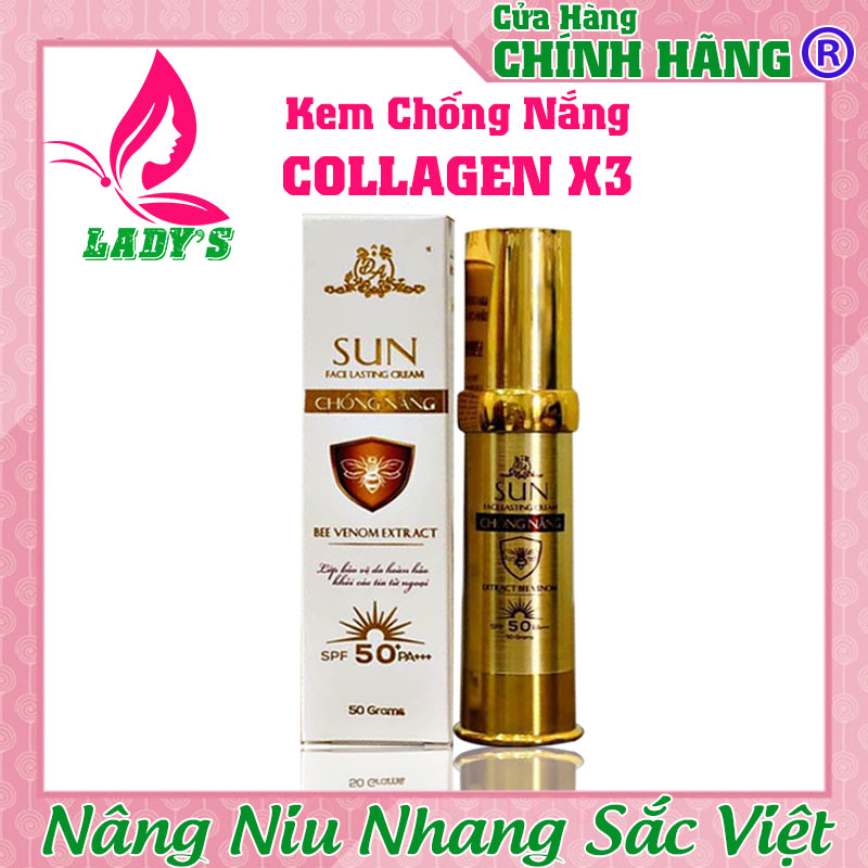 Kem Chống Nắng Collagen X3, Chiết Xuất Nọc Ong, Giúp Chông Nắng Toàn Diện, Giữ Ẩm Và Dưỡng Da, 50gr