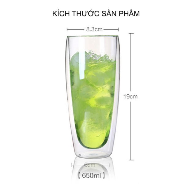 Cốc ly thủy tinh 2 lớp giữ nhiệt 650ml