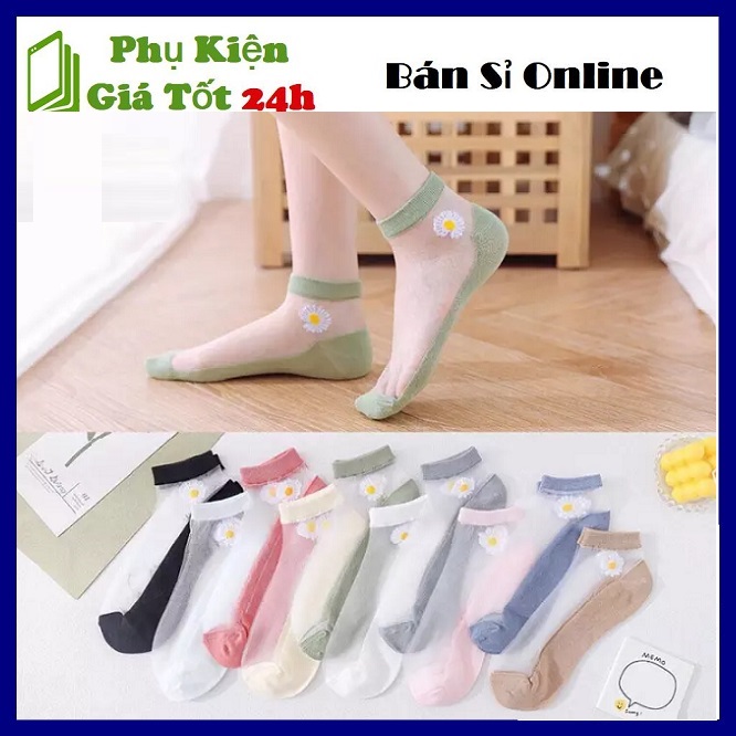 ⚡ Combo 10 Đôi Vớ Nữ Cotton Lưới  Họa Tiết Hoa Cúc Cao Cấp - Tất Ngắn Mang Giày Hút Mồ Hôi Cực Tốt - Nhiều Màu