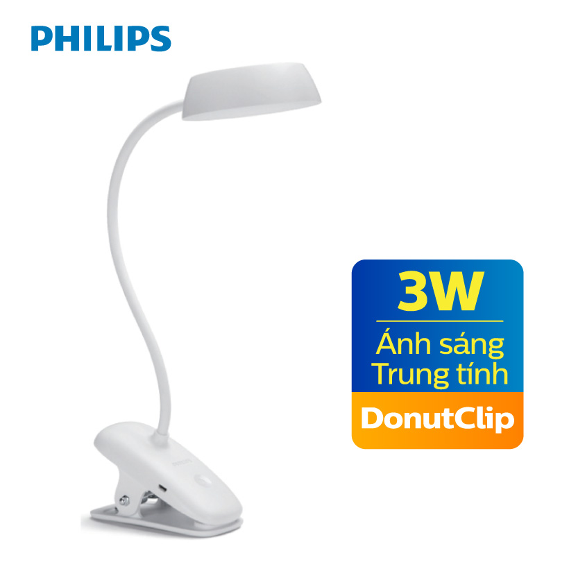 Đèn bàn sạc philips đèn kẹp donutclip dsk201 pt 3w usb 4000k cổng usb 5v