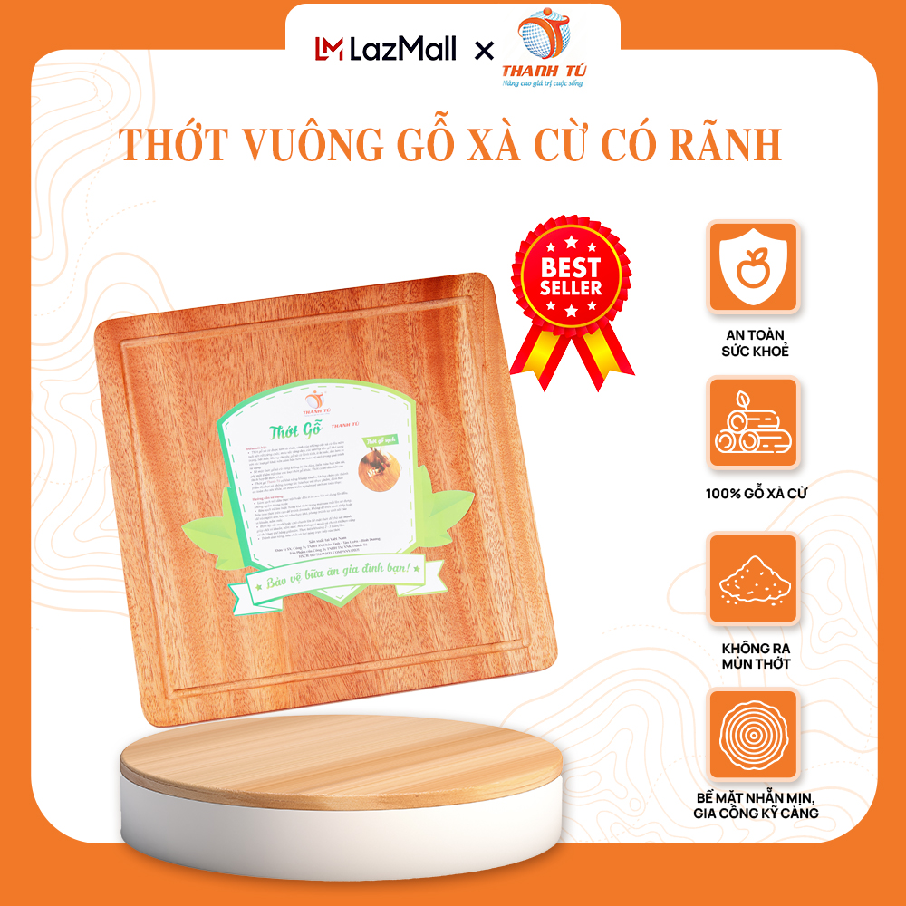 Thớt vuông décor gỗ xà cừ thanh tú 24cm