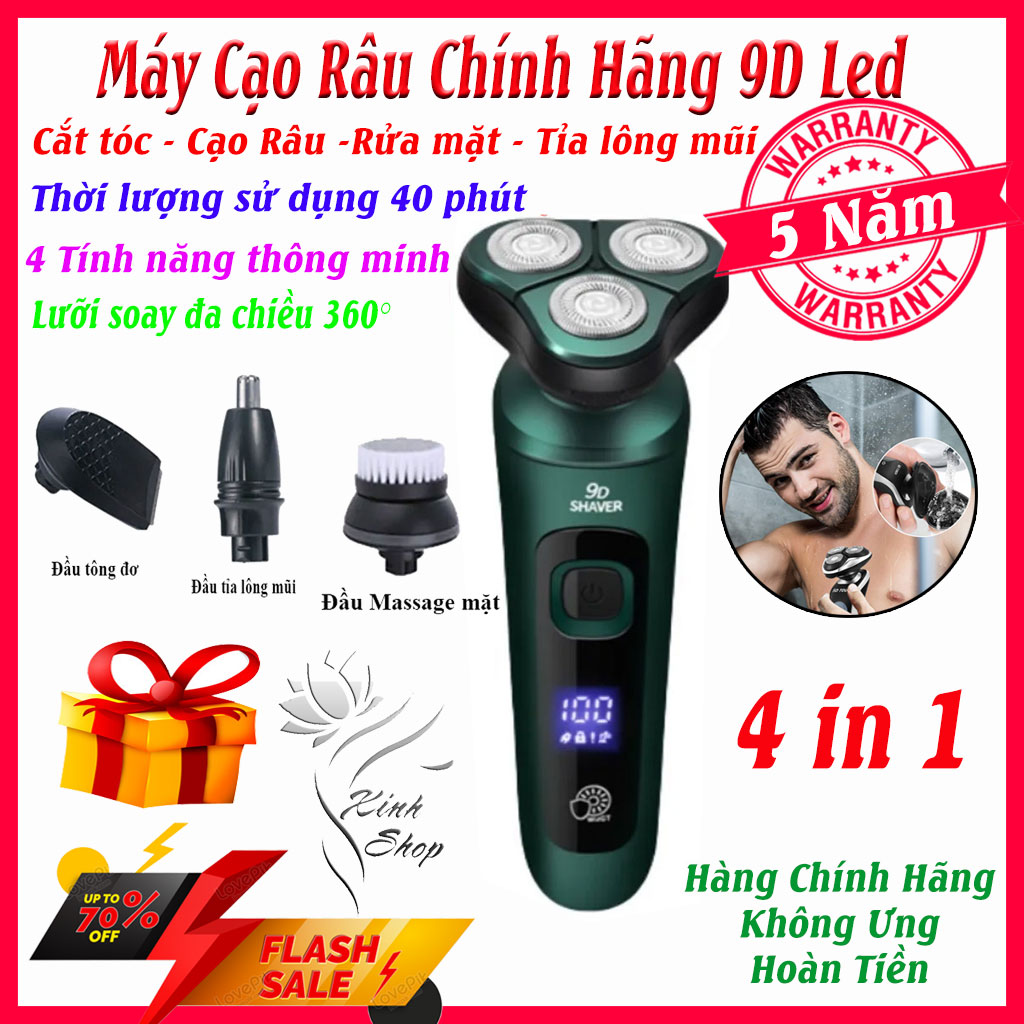 Máy cạo râu sạc điện 9D Shaver 4 trong 1, cạo râu, tỉa lông mũi, cắt tóc
