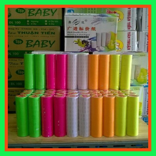 10 cuộn tem giấy bấm gía màu saiko-giấy dán gía