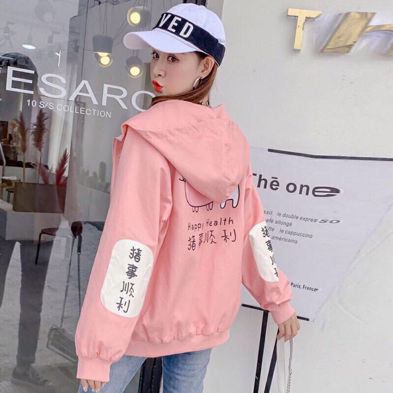 Áo khoác nữ Áo khoát nữ gió dù 2 lớp chống nắng in hình con heo dễ thương cute UZU