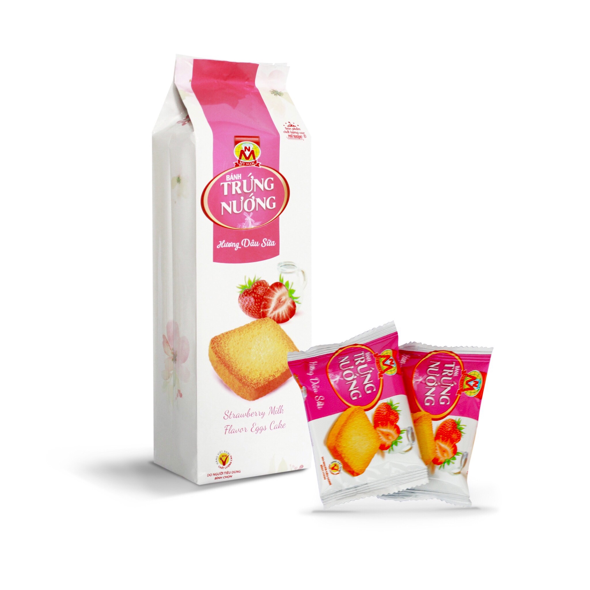 162g Bánh trứng nướng DÂU SỮA tươi GIÒM RỤM, 1 túi CÓ 18 bánh, theo tiêu chuẩn của Ban Quản Lý An Toàn Thực Phẩm HCM