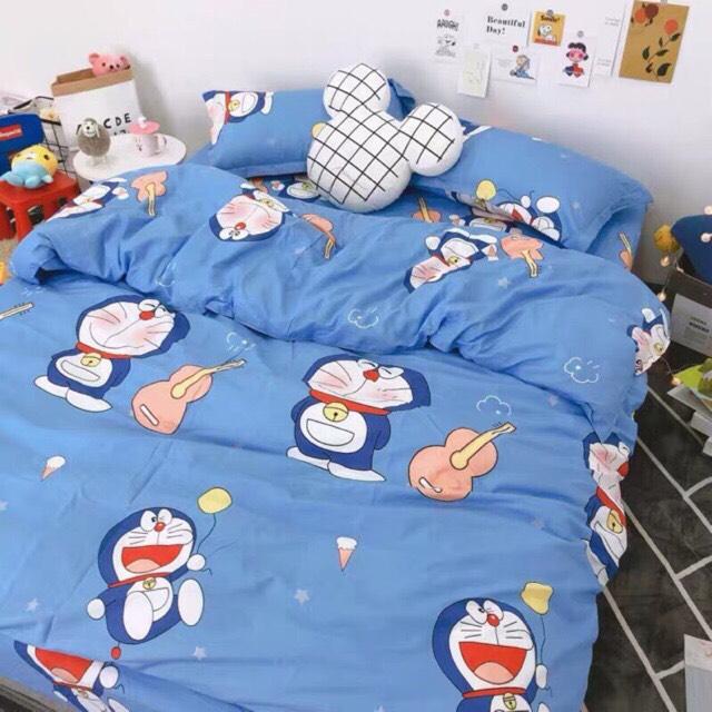 Trọn bộ chăn ga gối cotton 5 món Doremon (1m6)