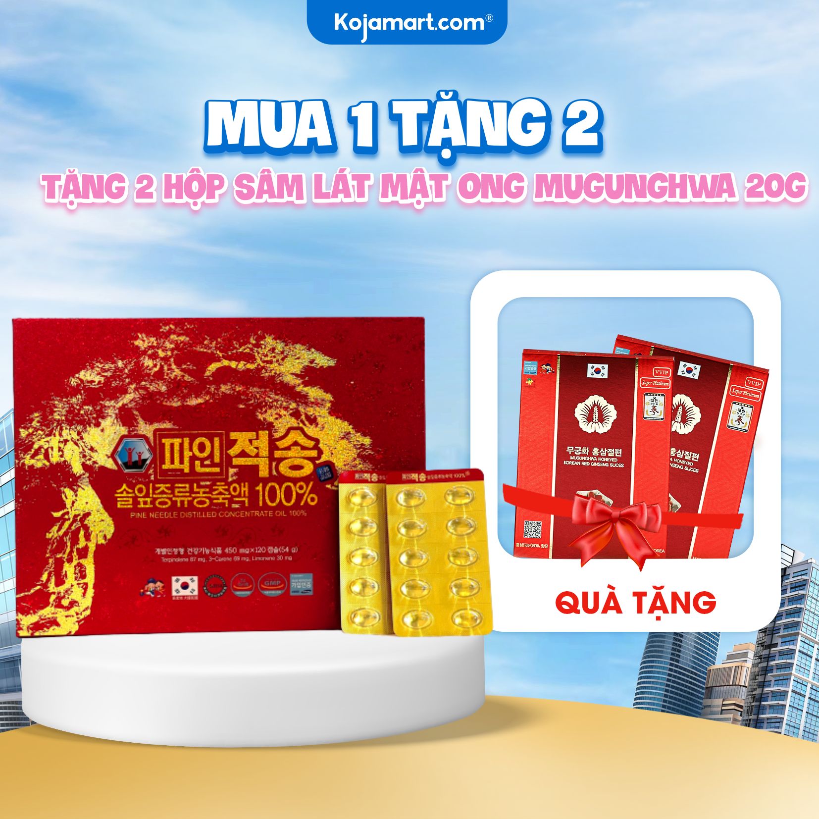 Tinh dầu thông đỏ hàn quốc thải độc thanh lọc cơ thể red pine jeoksong hộp 120 viên