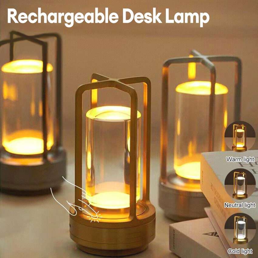 [48 hours delivery]LED Rechargeable Desk Lamp 2200mAH Metal Touch 3 Colors Dimming Bedroom Bedside Night Light Decorative Lights For Bar And Restaurant Atmosphere