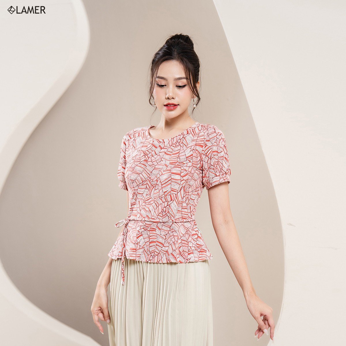 Áo peplum lamer nơ eo tay cộc l61b23h030