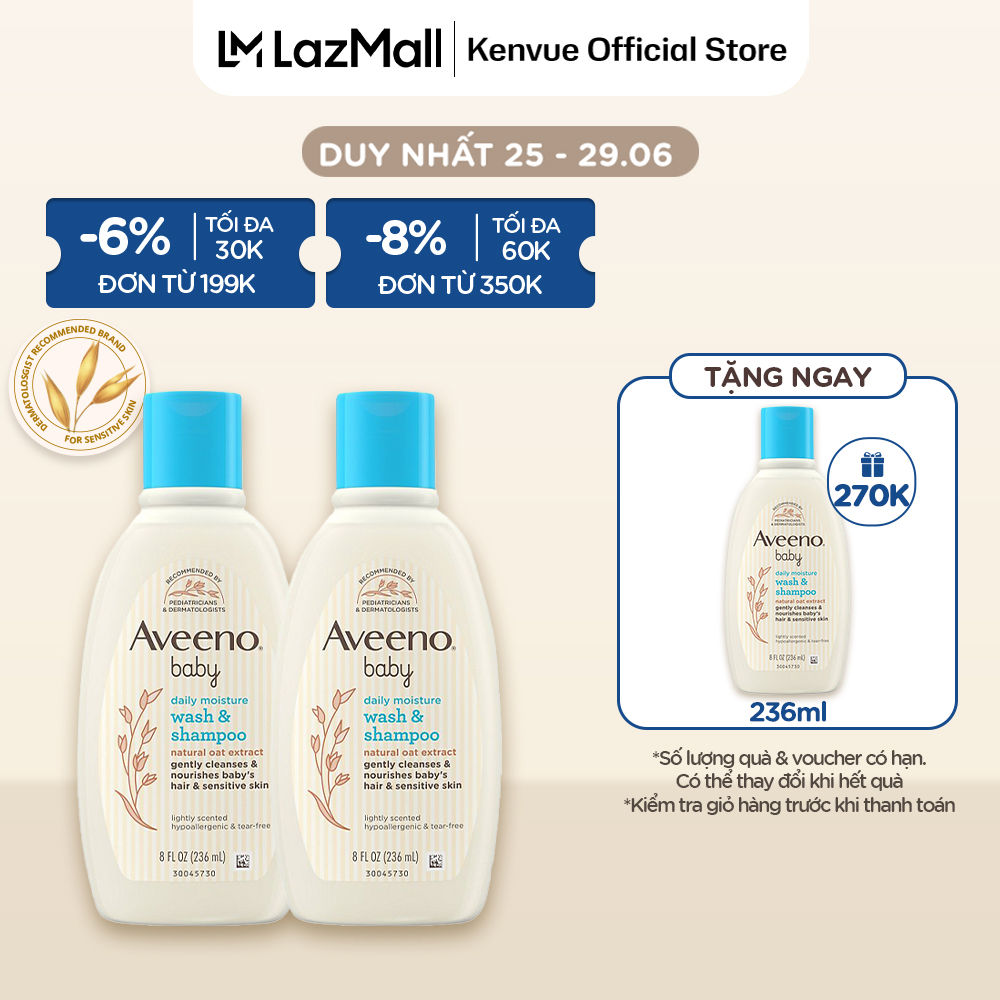Bộ 2 Sữa tắm gội toàn thân Aveeno baby 236ml
