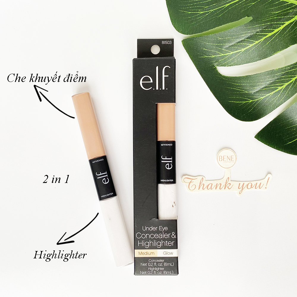 Kem che khuyết điểm và bắt sáng ELF Under Eye Concealer and Highlighter Glow Medium 2 In 1
