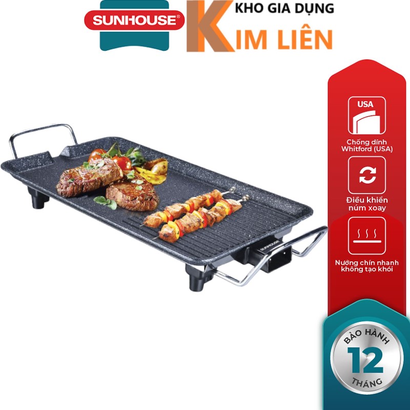 Bếp nướng điện sunhouse shd4607 1500w - không khói / chống dính phủ đá hoa cương - chính hãng bh 12 tháng