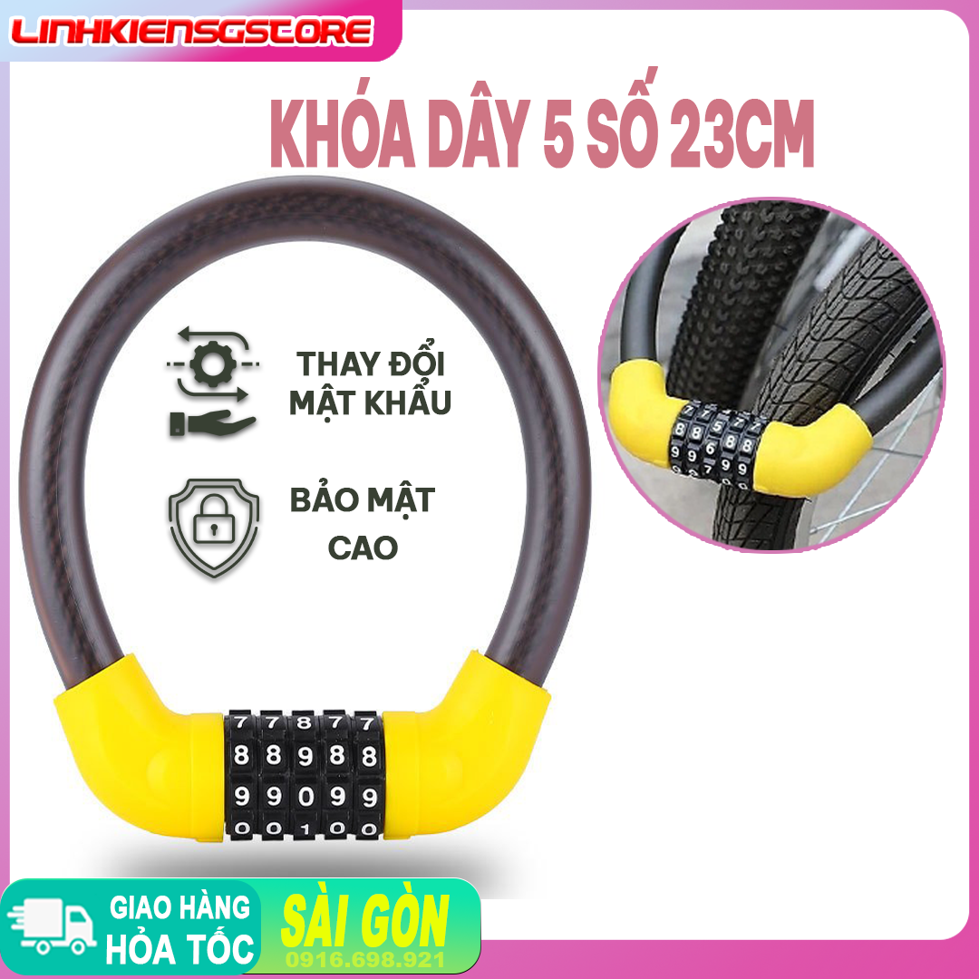 Khóa Dây 5 Số Chống Trộm 23cm cho Xe Đạp Xe Máy Chất Lượng Tốt Độ Bảo Mật Cao