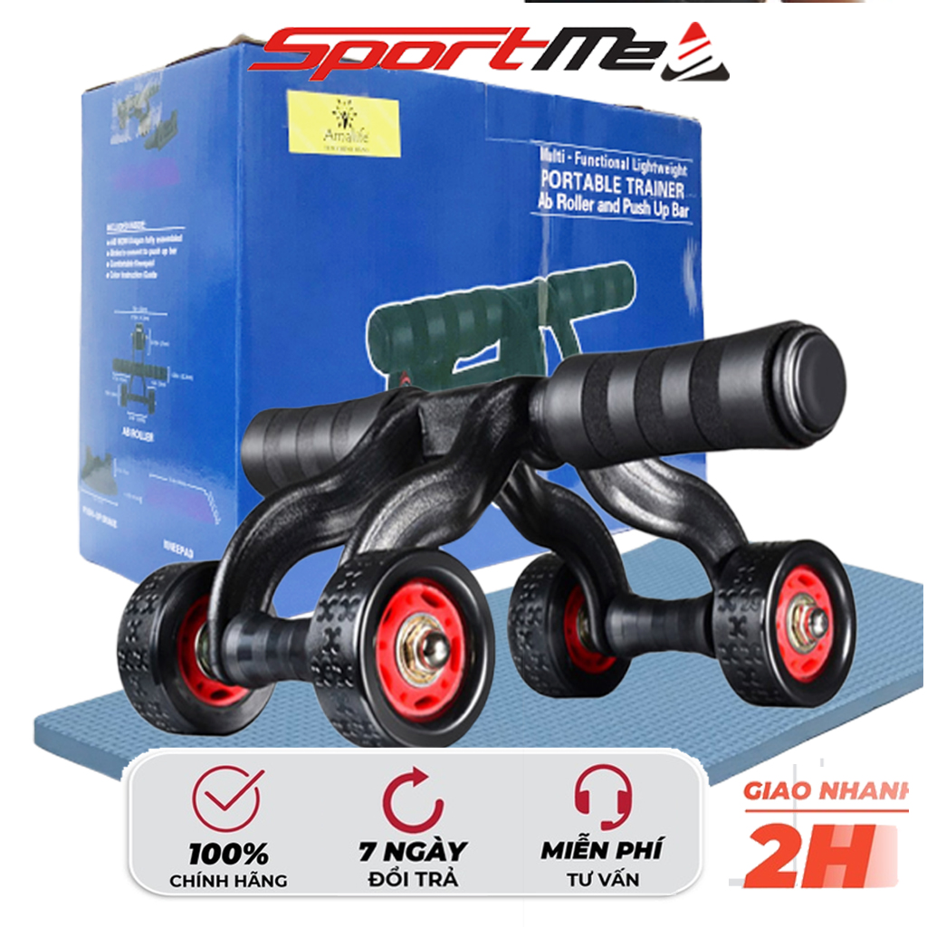 Con Lăn Tập Cơ Bụng 4 Bánh Tặng Thảm Tập Bụng 6 Múi Tại Nhà Sportme