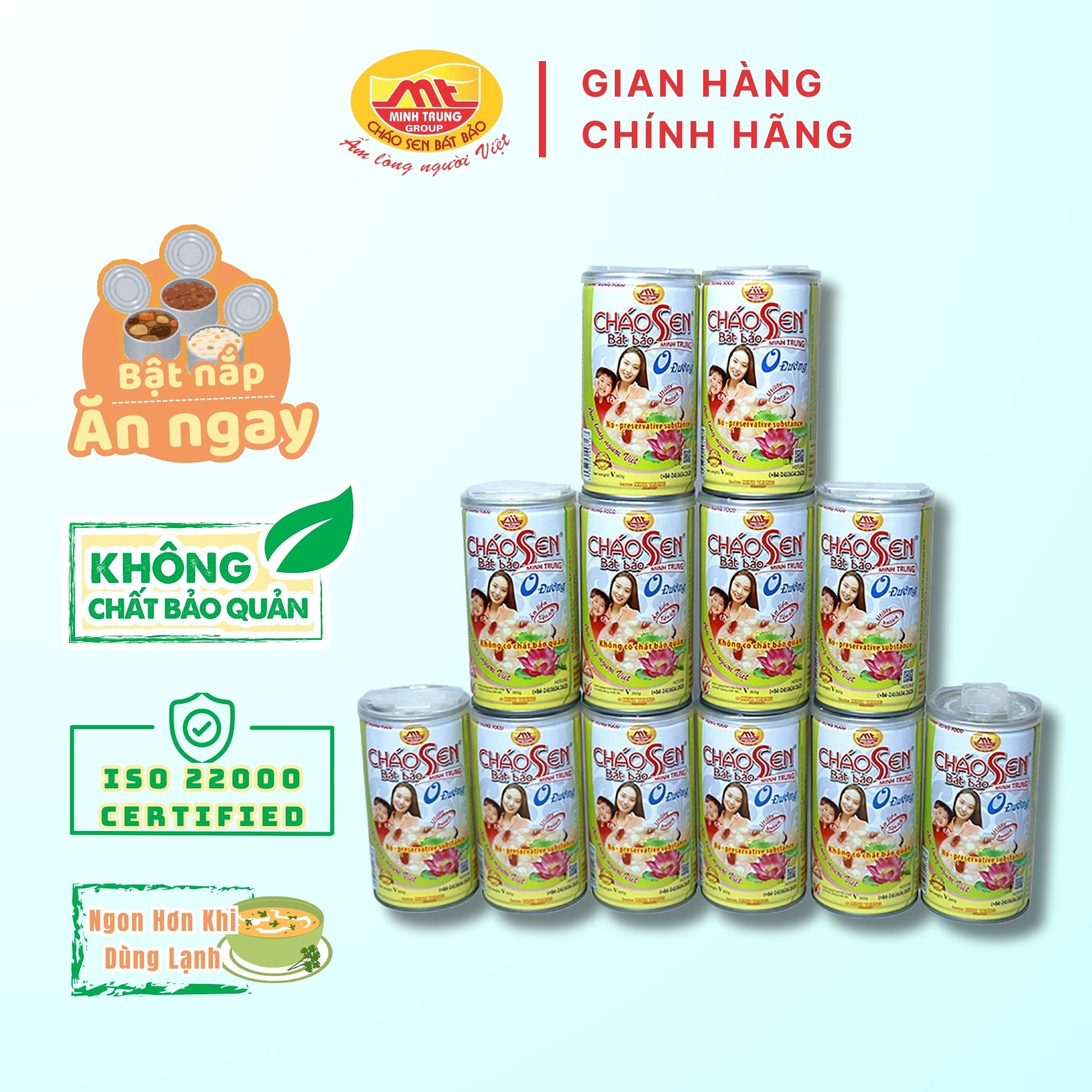 Cháo sen bát bảo Minh Trung không đường combo 12 lon