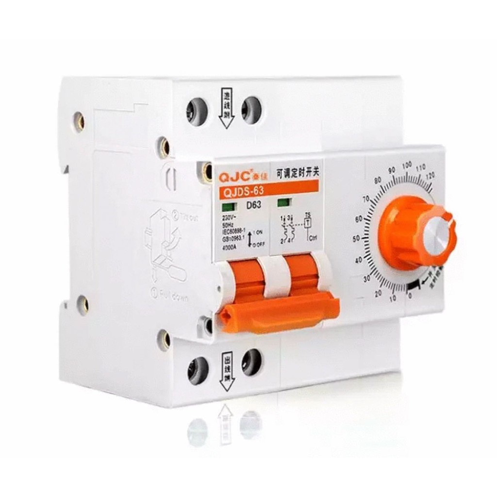 Công tắc hẹn giờ tắt công suất lớn 2P 63A QJC tối đa 120 phút Aptomat hẹn giờ