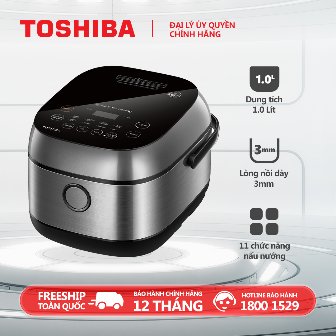 Nồi cơm cao tần Toshiba RC-10IP1PV - 1L - Lòng nồi dày 3mm chống dính Cảm ứng có màn hình hiển thị Công nghệ cao tần IH 1300W + nhiệt 3D - Hàng chính hãng bảo hành 12 tháng chất lượng Nhật Bản