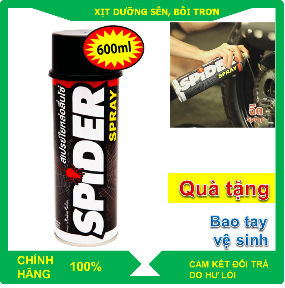 (TẶNG bọc thẻ ATM) Xịt dưỡng sên SPIDER SPRAY 600ml Thái Lan, dùng cho xe số, mô tô, côn tay như Winner, Exciter, Raider, Sirius...