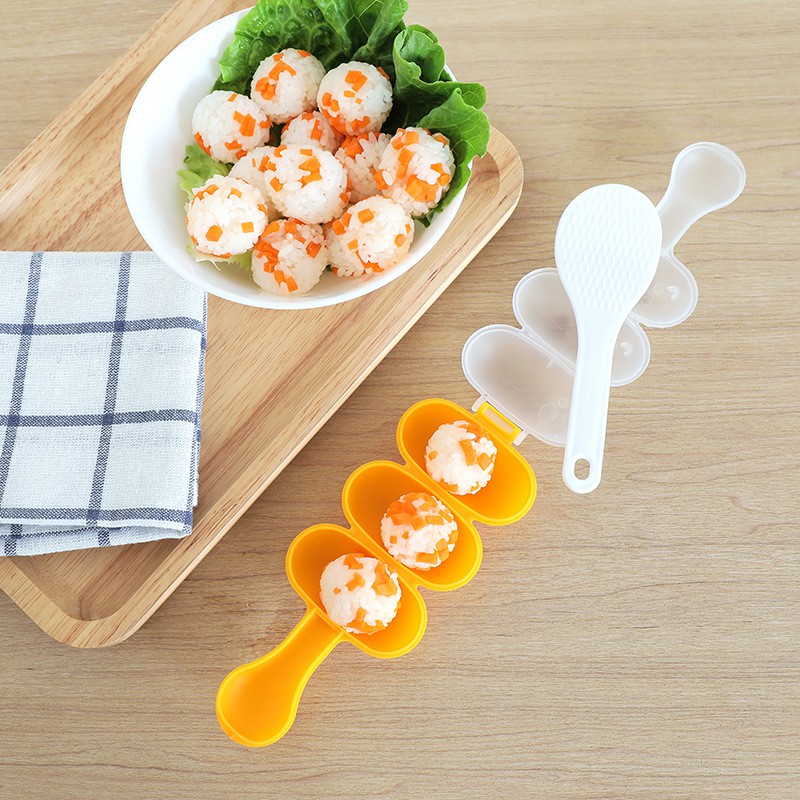 [Có Hộp - Kèm Vá Xúc Cơm] Khuôn lắc cơm hình tròn cho bé 3 ngăn - Khuôn tạo hình cơm cho bé - Khuôn làm cơm viên tiện lợi - Dụng cụ bento nấu ăn tiện dụng