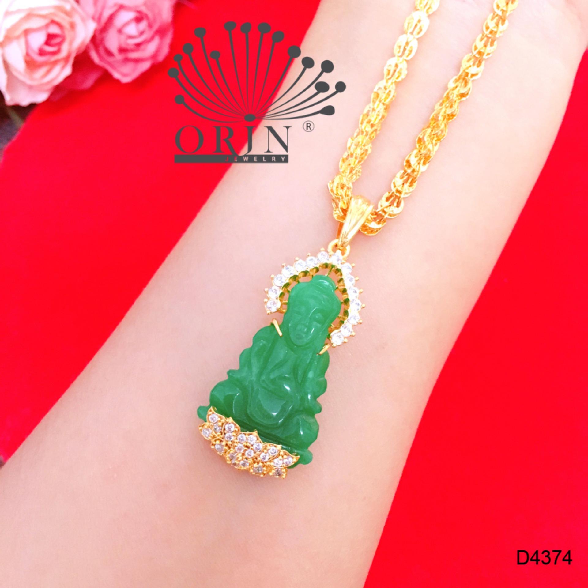 Dây chuyền nữ dây phụng mặt Phật quan âm màu xanh thạch đính đá thiết kế cao cấp Orin D4374 - Long Tien