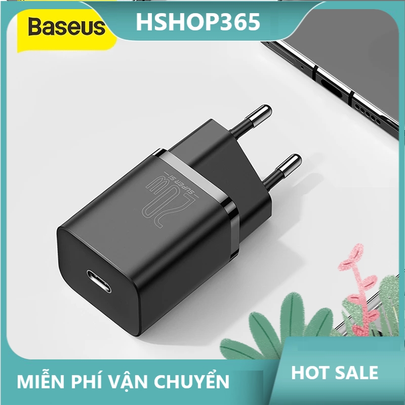 Cốc sạc baseus mini 20w super si sạc nhanh dùng cho iphone 12 ipad xiaomi oppo vivo vinsmart huawei đầu ra type-c 2 màu trắng đen hshop365 abshop365 abshop hshop