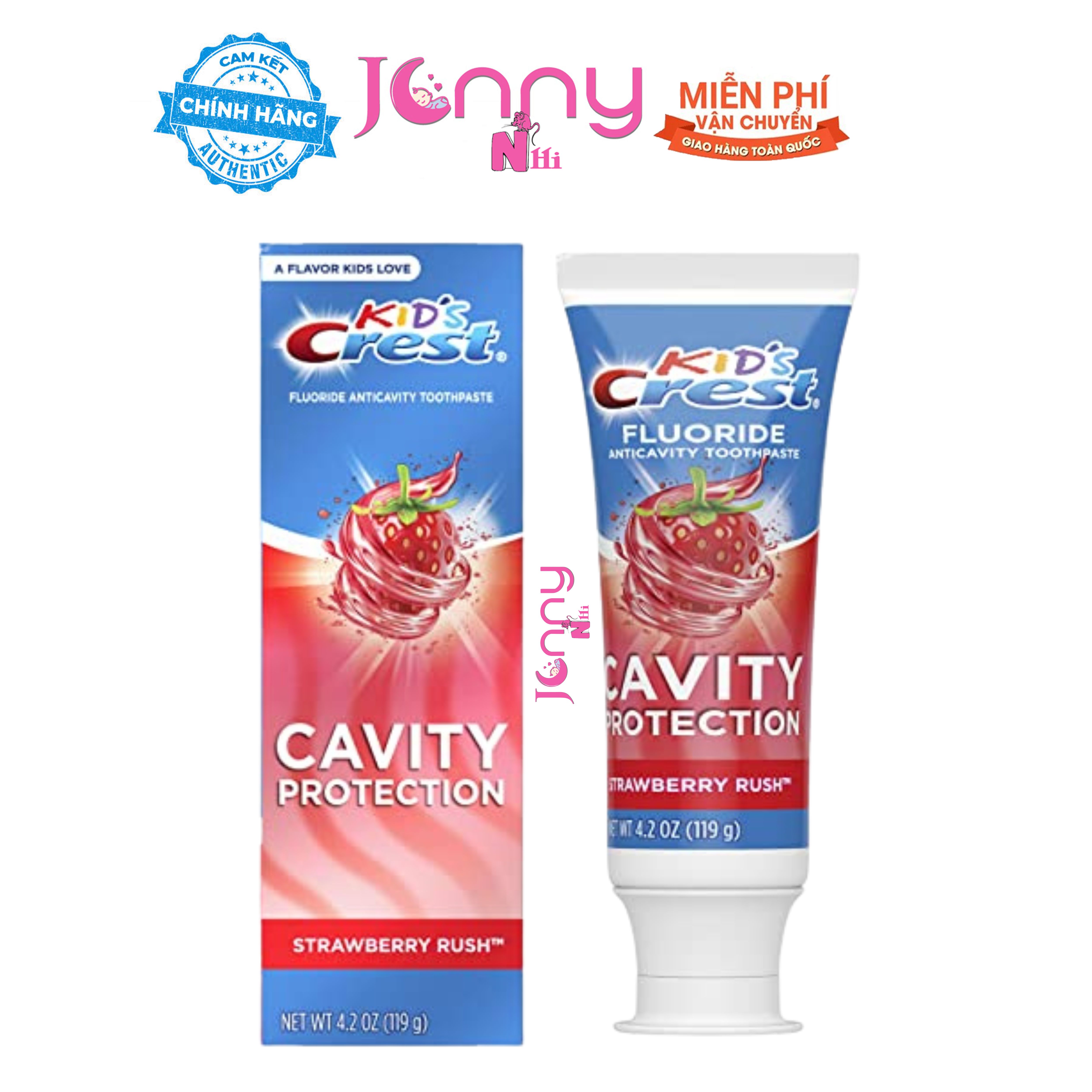 Kem đánh răng cho em bé crest kid's cavity strawberry rush 119g