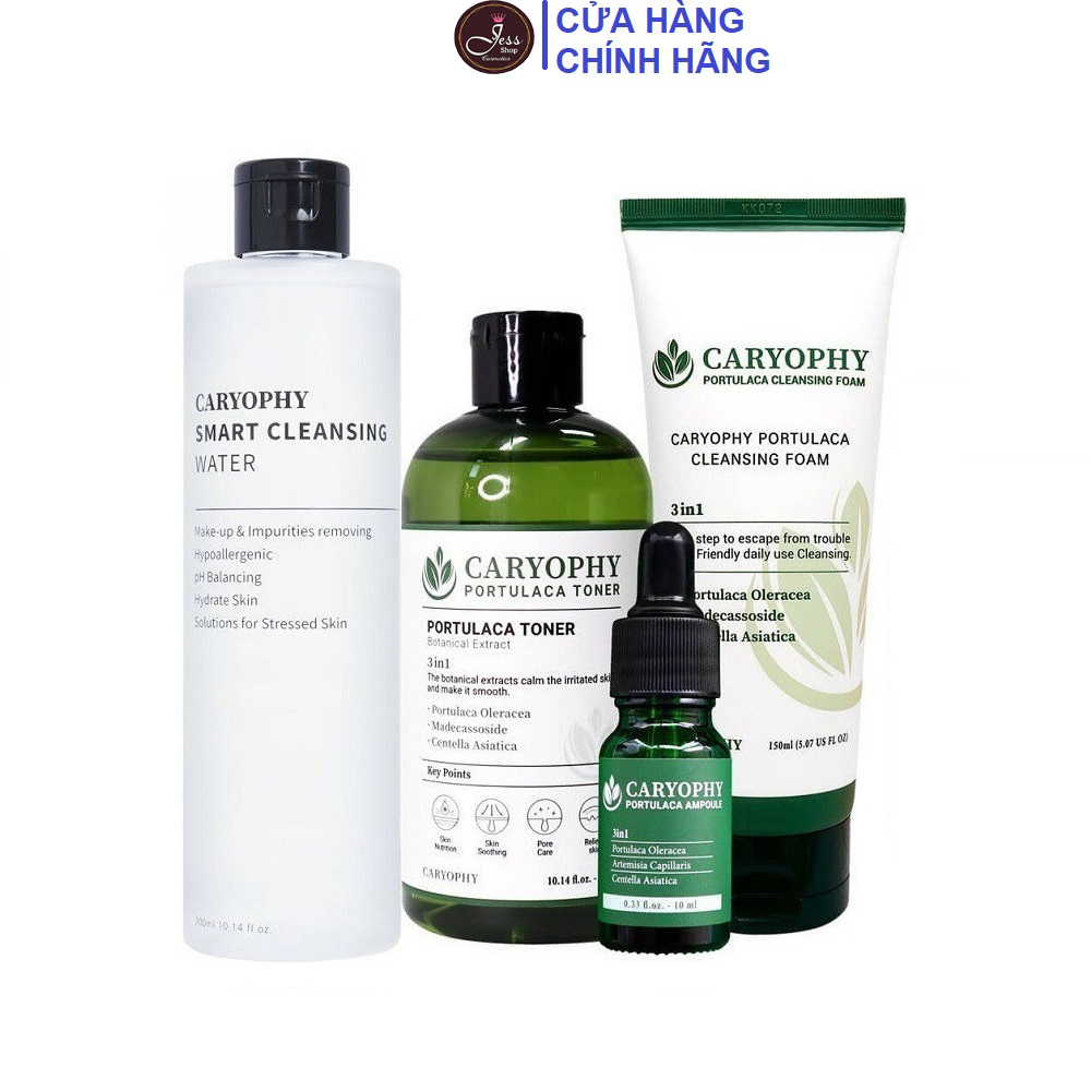Combo 4 Sản Phẩm Giảm Mụn, Ngừa Thâm Do Mụn Caryophy (Tẩy trang + Sữa rửa mặt + Toner + Serum)