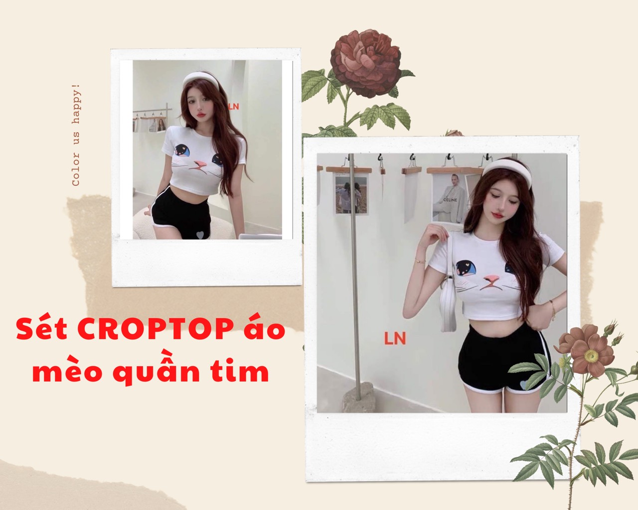 Bộ áo croptop và quần hình tim. sét áo crt và quần tim