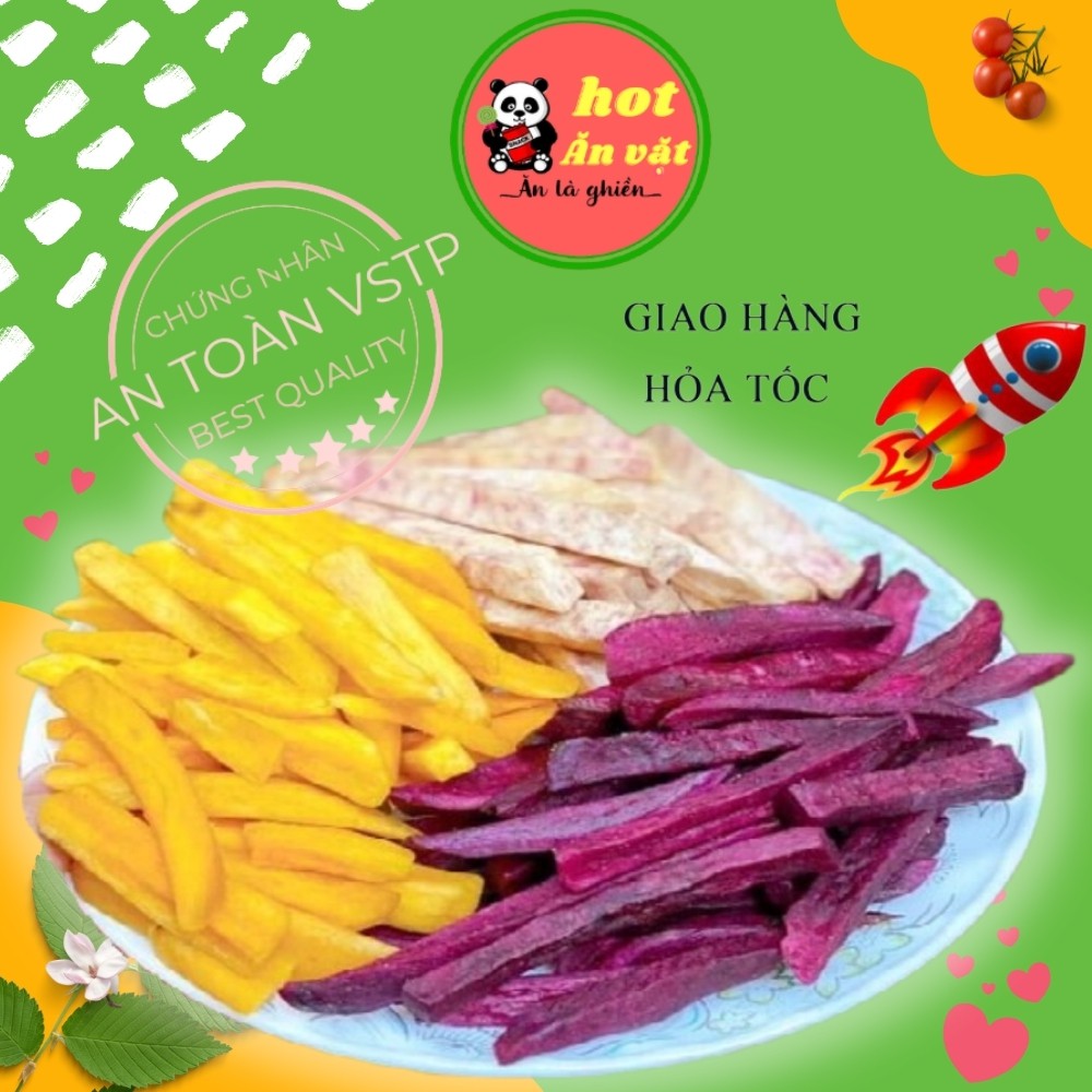 Khoai Lang Khoai Môn Mix Sấy 3 vị 300gr đồ ăn vặt tím mật cọng bỉ đông lạnh