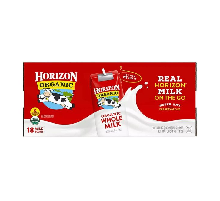 Sữa tươi nước nguyên kem hữu cơ Horizon Organic Whole Milk 236ml x18 Date 13/4/2024
