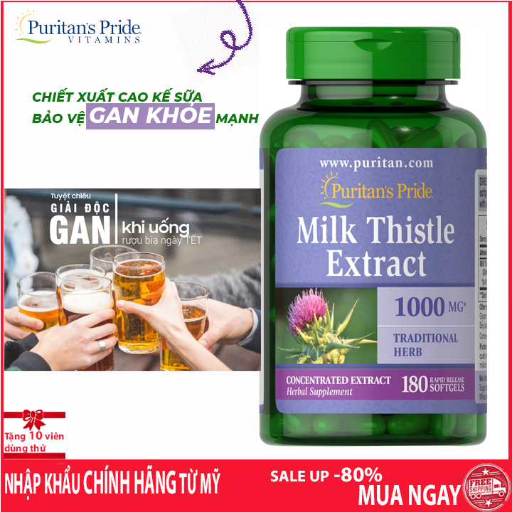 Viên uống bổ gan thải độc gan Milk Thistle Extract 1000mg Puritan's Pride 180 viên