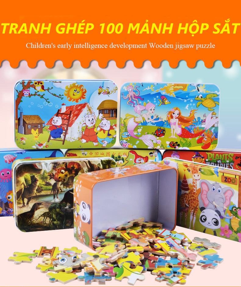 Ghép Hình 100 Mảnh Hộp Sắt - Nhiều Mẫu Tranh Ghép Cho Bé