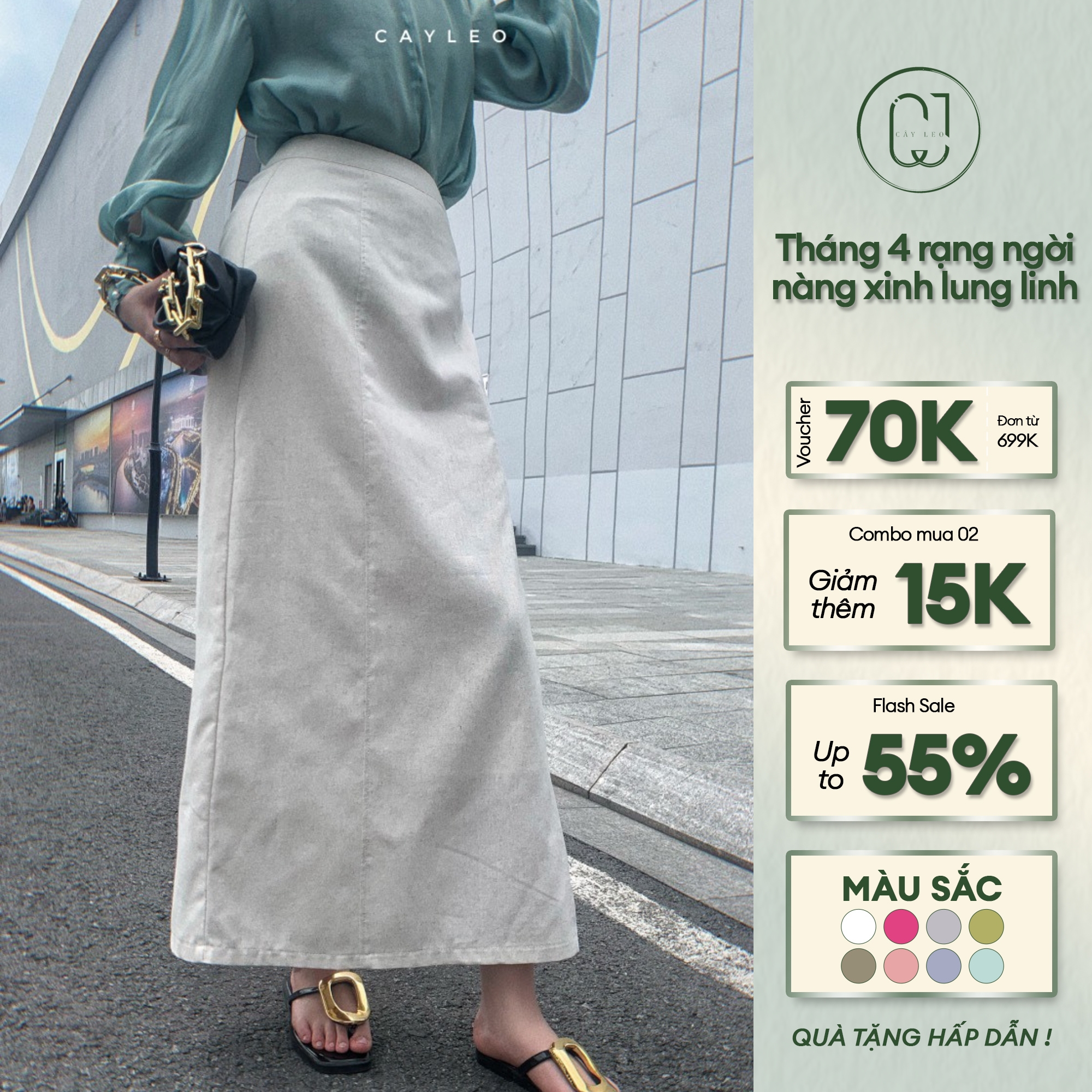  Chân Váy Đũi Muối Tiêu Nữ Phong Cách Trẻ Trung Nữ Tính Cây Leo Design - Min6668 