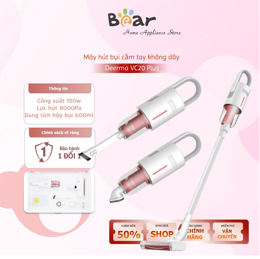 Máy hút bụi cầm tay Deerma VC20 Plus máy hút bụi không dây pin 2200mAh lực hút 8000Pa khỏe, hút sàn, nệm, đệm, ô tô