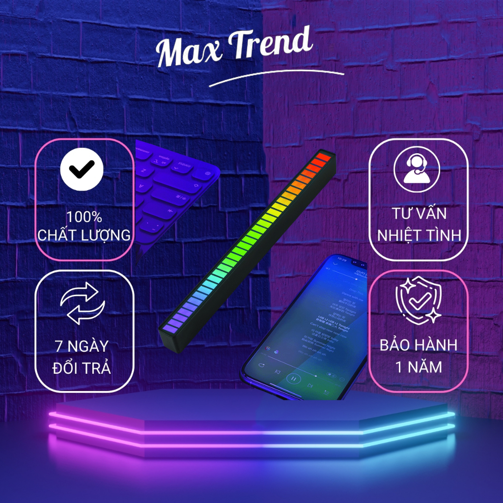 Thanh Đèn Led Nháy Theo Nhạc RGB Đa Sắc Bản Cao Cấp - Mẫu Đèn Led Cảm Ứng Âm Thanh Dùng Pin Sạc, Chất Liệu Aluminum Cao Cấp - Có App Điều Khiển Chuyên Nghiệp