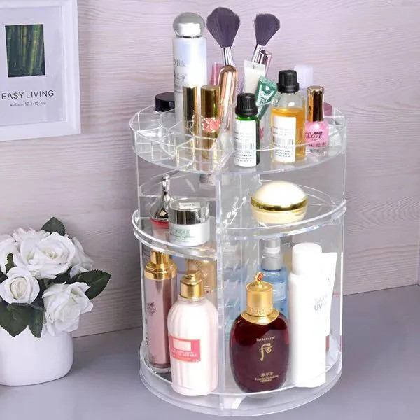 Kệ mỹ phẩm xoay 360 độ nhựa cao cấp kích thước 26x36 cm - kệ mỹ phẩm xoay 360 độ để đồ trang điểm trong suốt -kệ đựng mỹ phẩm - khay đựng mỹ phầm
