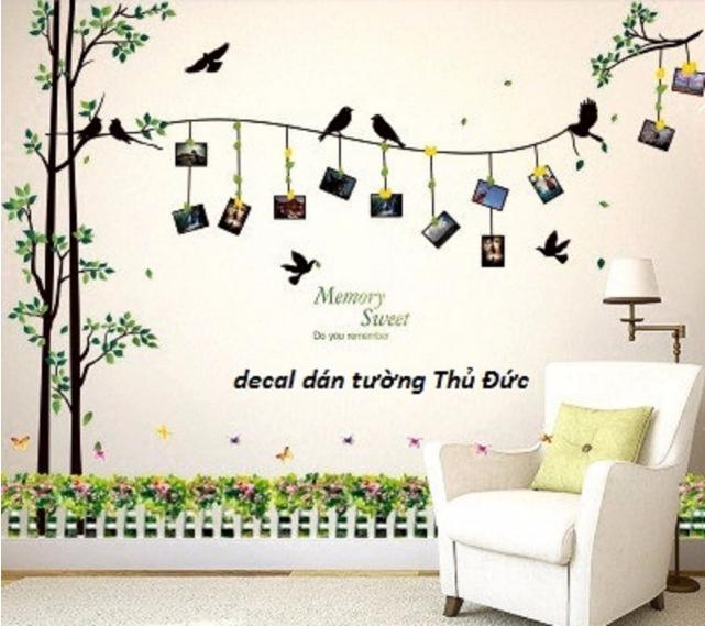 Bộ combo decal ghép đôi trang trí - cây khung hình kết hợp chân hoa tỉ muội